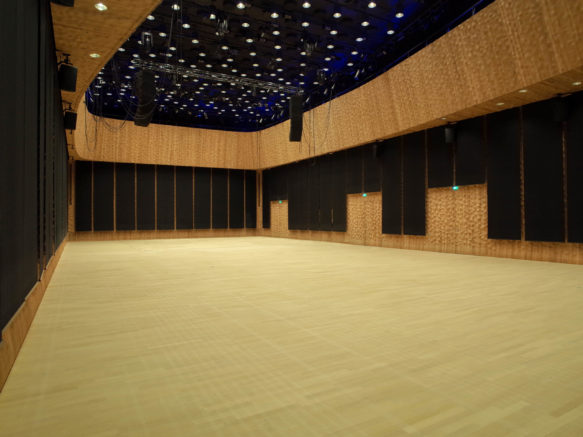 Kleiner Saal with risers stowed and curtains deployed