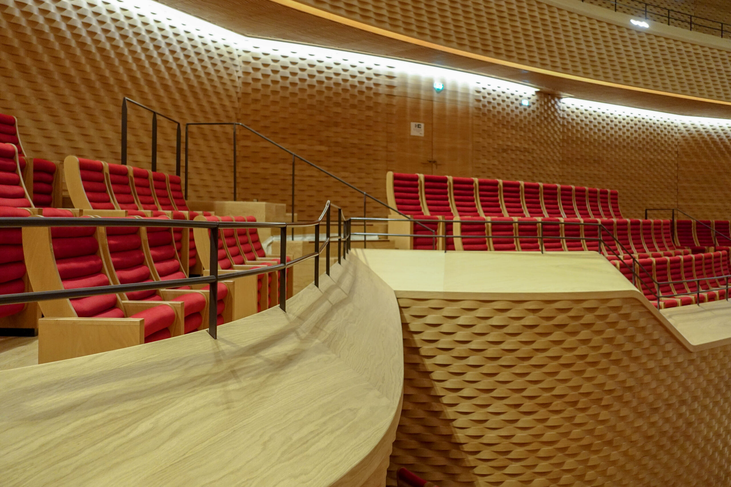 Wall textures and audience chairs