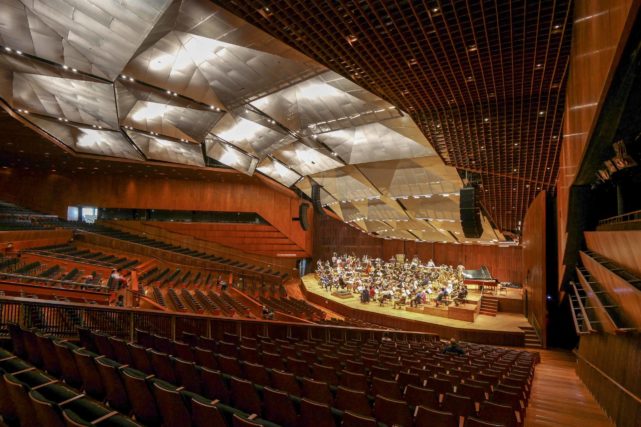 View from sloped side seating